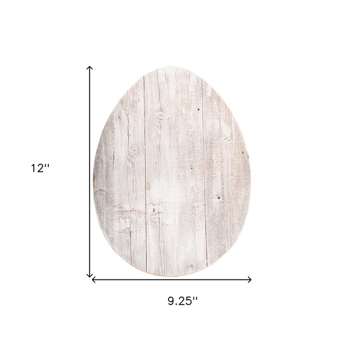Farmhouse White Wash Wooden Large Egg | 9"x12"