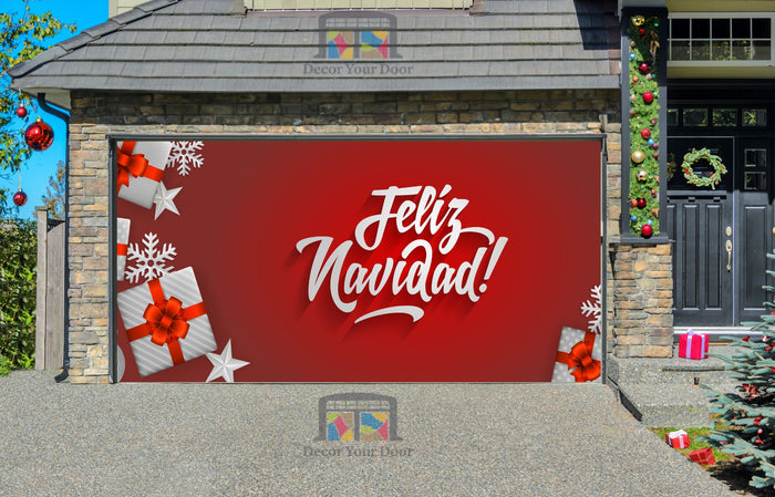 Feliz Navidad - Merry Christmas In Red With Snowflakes Decoración de la cubierta de la puerta del garaje