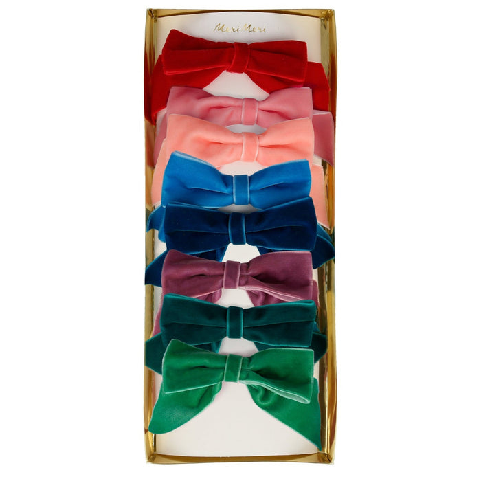 Festive Velvet Bow Hair Clip Set (set of 8)