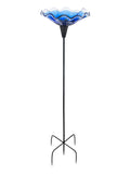 Fiore Bloom Blue Hand Blown Art Glass Bird Bath Feeder
