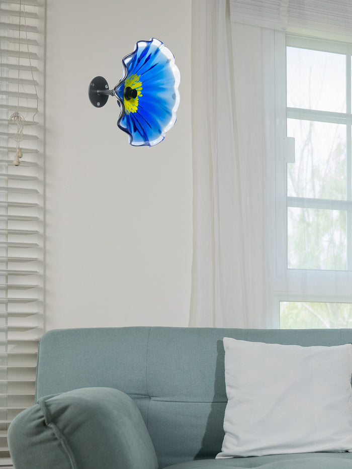 Fiore Bloom Blue Hand Blown Art Glass Wall Decor - 9 Inch