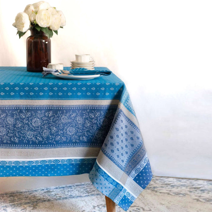 62x78" Rectangular Massilia Azure French Jacquard Cotton Tablecloth by Marat d'Avignon