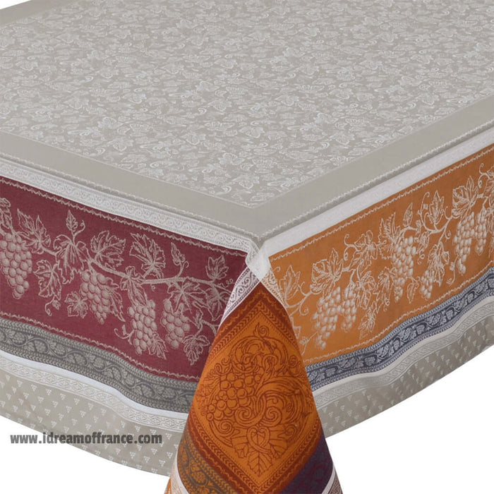 French Jacquard Provencal Cotton Tablecloth Winery Caramel by Tissus Toselli