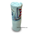French kitchen towel - Waffle-weave - Embroidered - Sailboat aqua | Cotton Blanc
