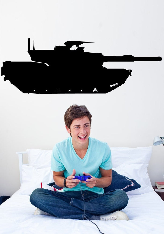 French Leclerc main battle tank military silhouette wall decal by Jaycee Haynes installed in teens bedroom
