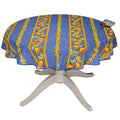 58" Round Lemons Blue Acrylic Coated Cotton Tablecloth by Tissus Toselli