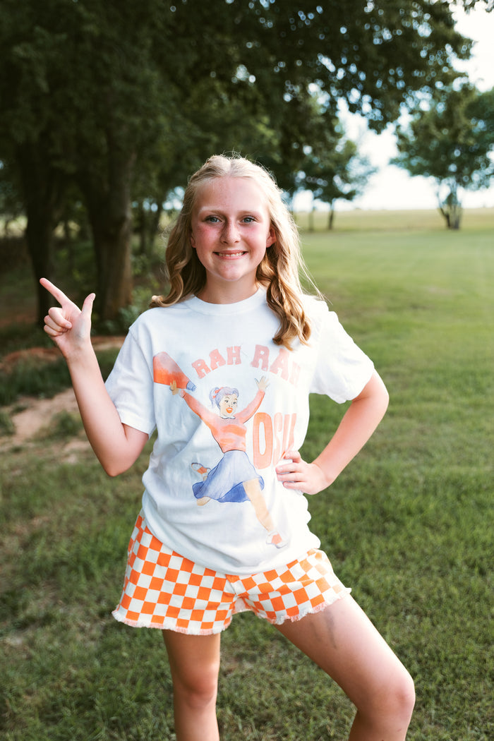 Gameday Checkered Frayed Hem Casual Shorts Orange