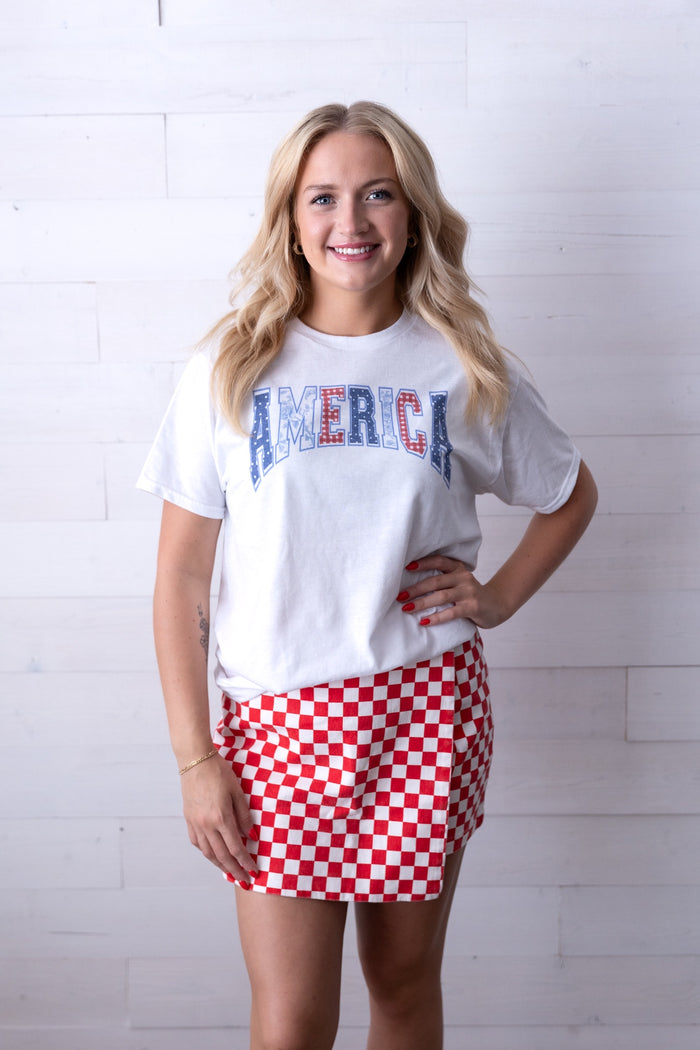 Gameday Checkered Frayed Hem Casual Skorts Red