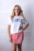 Gameday Checkered Frayed Hem Casual Skorts Red