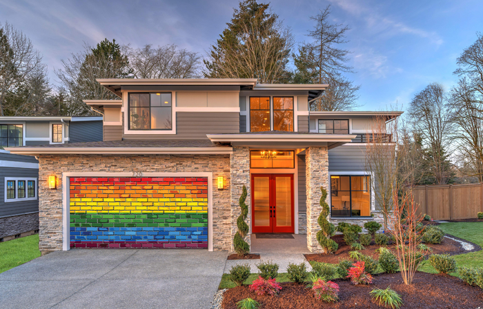 Gay Pride Flag On A Brick Wall Garage Door Cover