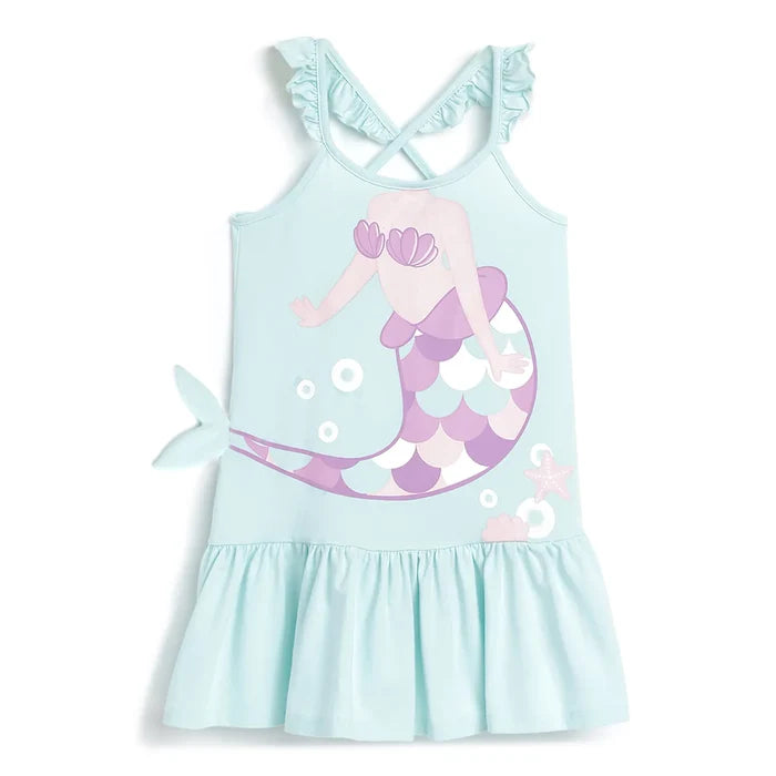 Girls Blue Printed A-Line Dress