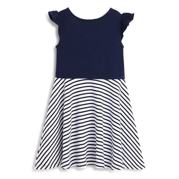 Girls Blue Striped Fit & Flare Dress