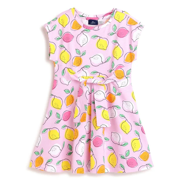 Girls Pink Printed A-Line Dress
