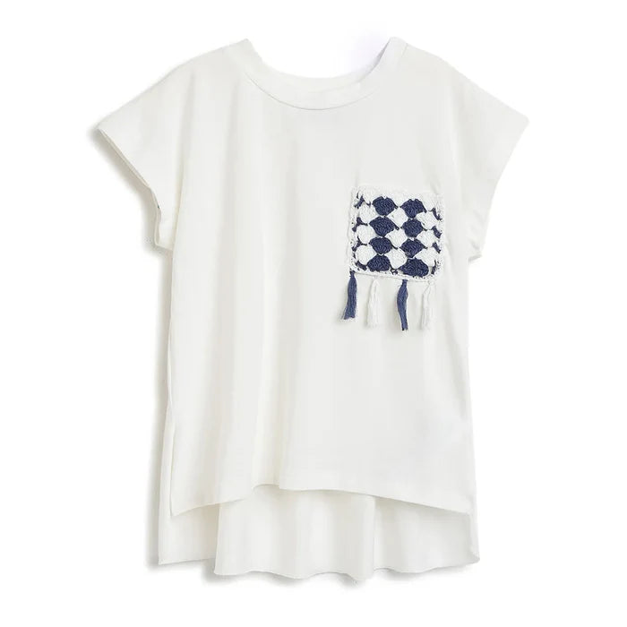 Girls White Embroidered T-shirt
