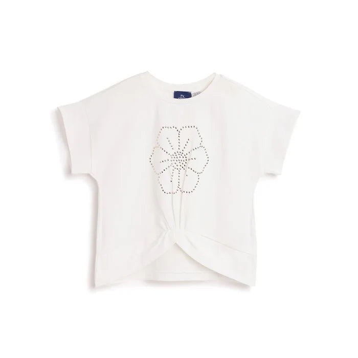 Girls White Floral Printed T-shirt