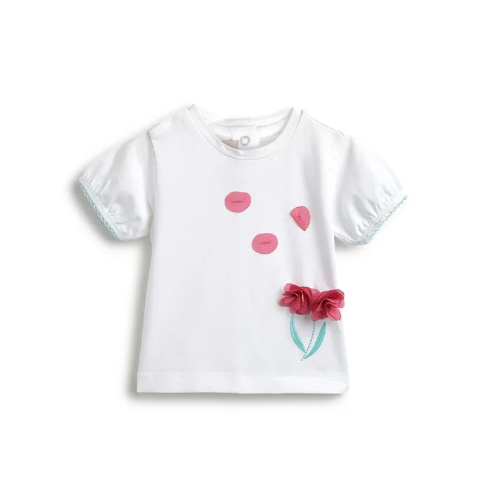 Girls White Floral Printed Top