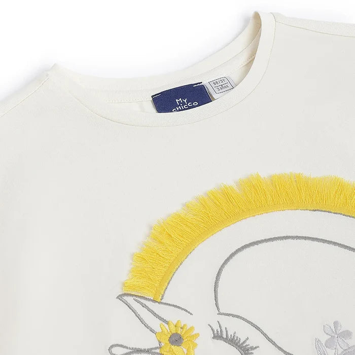 Girls White Self Design T-shirt