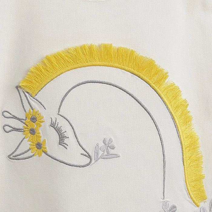 Girls White Self Design T-shirt