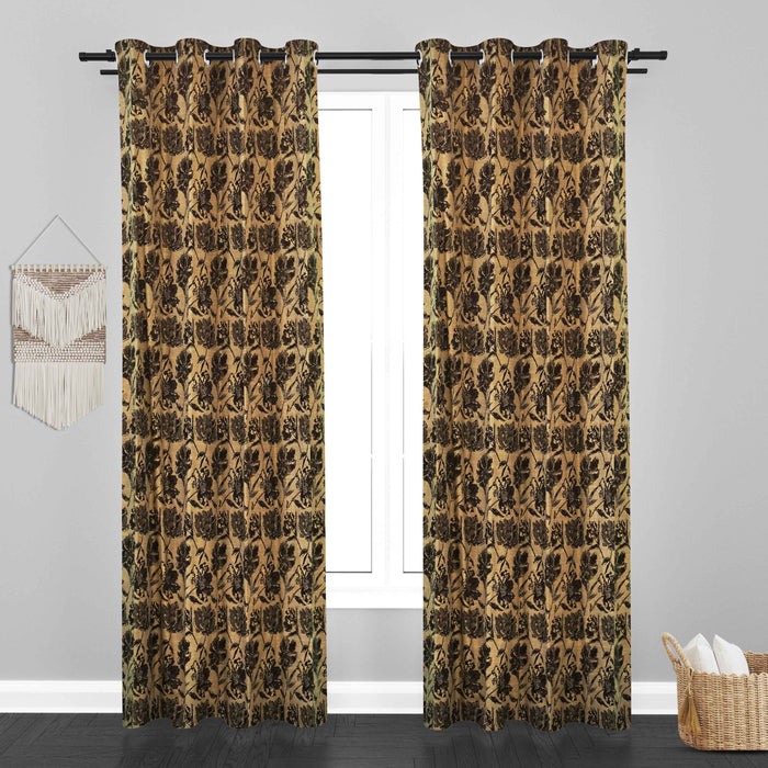 Glamour Floral Leaf Design Soft Jaquard Fabric Curtain -Brown