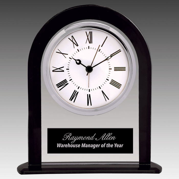 6.25" Black/Clear Glass Arch Clock