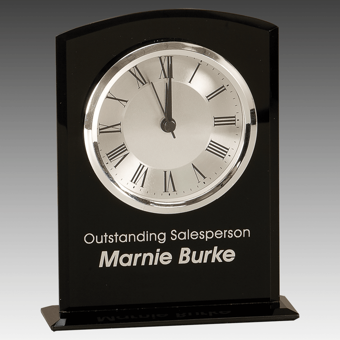 6.25" Black Glass Arch Clock with Base