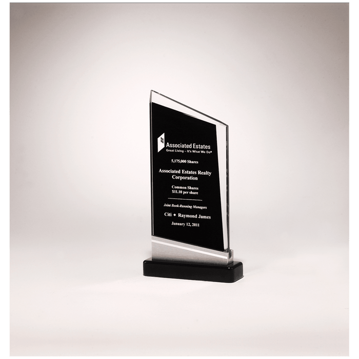 Glass Award, Black Piano Finish Base w/Silver Aluminum