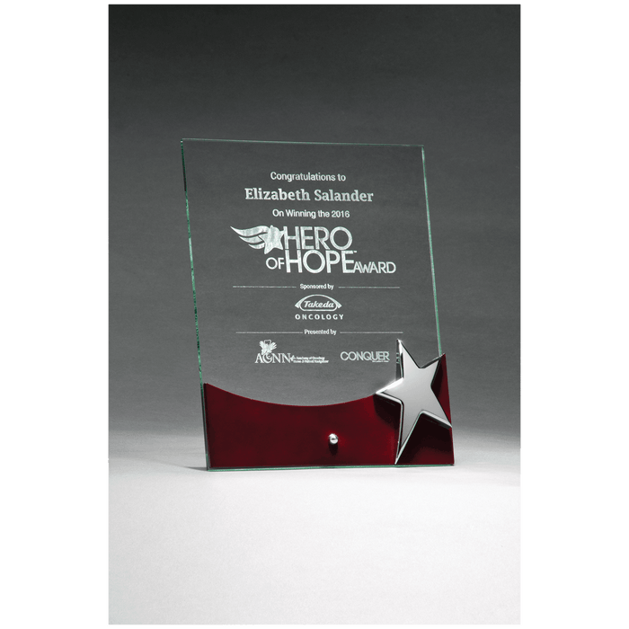Freestanding Glass Award w/Rosewood Accent and Silver Star