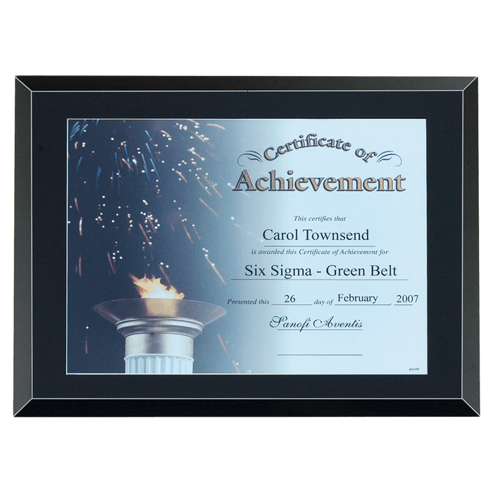 Black Glass Certificate Plaque w/Easy Open and Close Backing