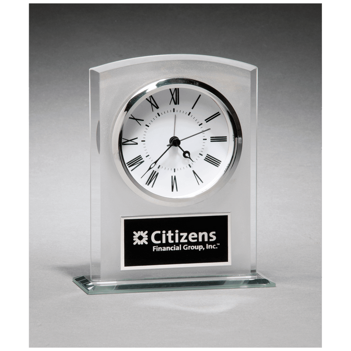 Glass Clock w/Frosted Top, Polished Edge and Base