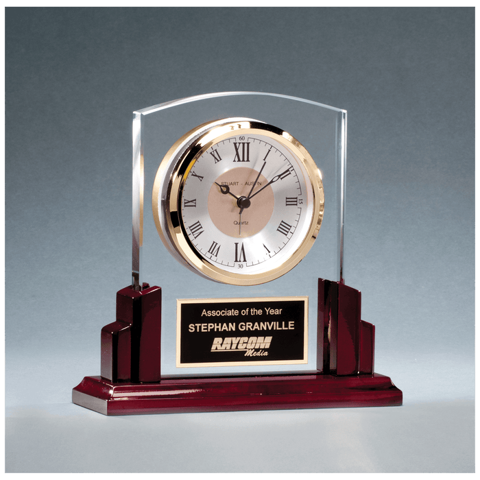 Glass Clock w/Rosewood High Gloss Base