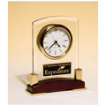 6 x 7.75" Glass Desk Clock, Rosewood Piano Finish Base