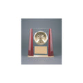 7" Glass Desk Clock with Rosewood Finish Bevel Columns