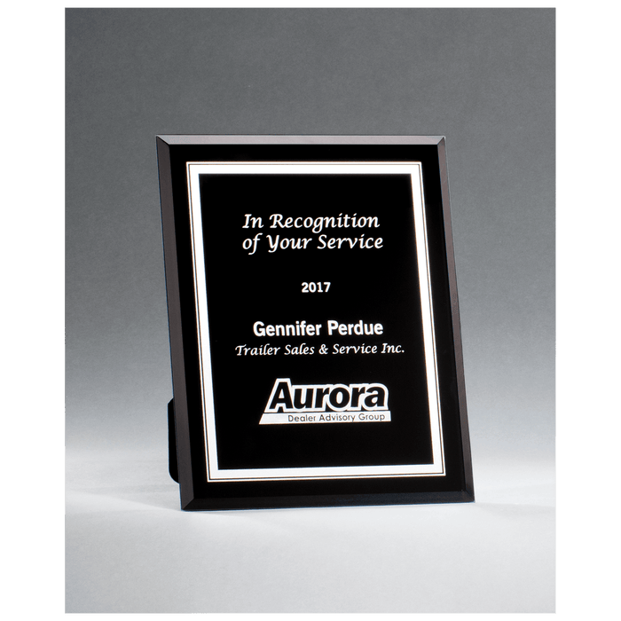 5" x 7" Black Glass Plaque with Silver Border and Easel Back