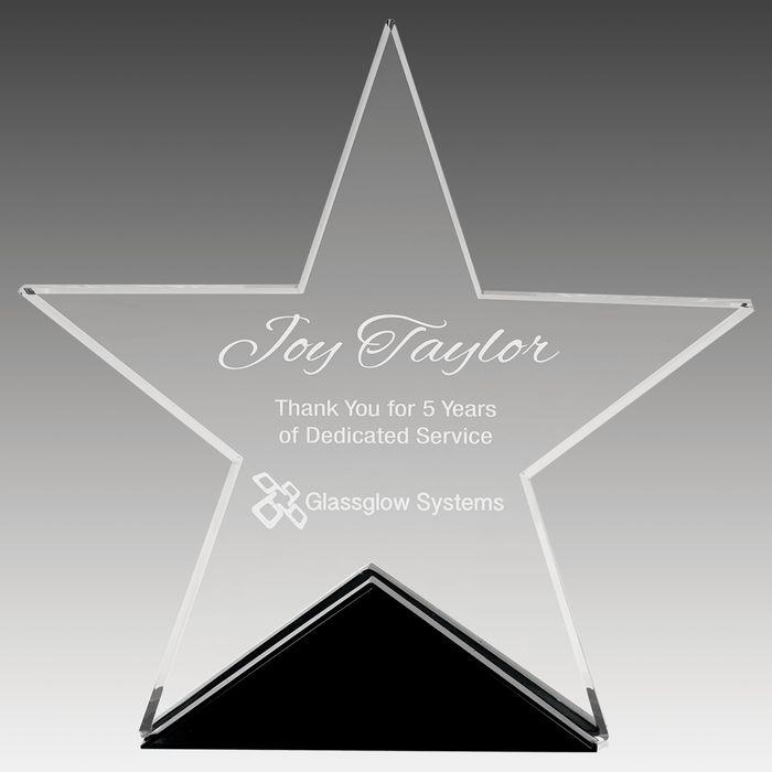 5.75" x 5.5" Clear Glass Star on Black Base