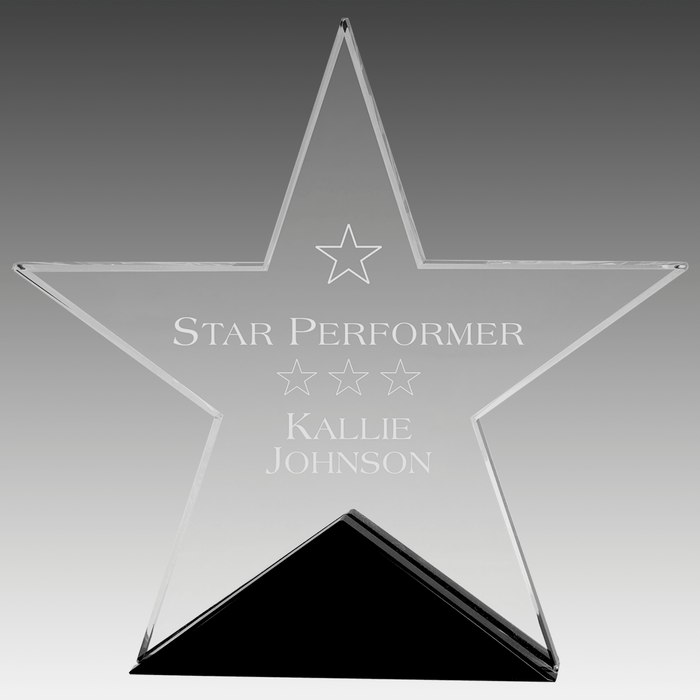 7.75" x 7.5" Clear Glass Star on Black Base