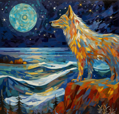 Good Night Wolf On a Cliff