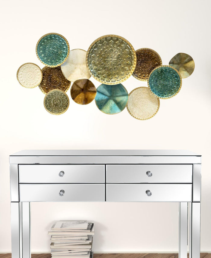 Greens and Golds Textured Metal Multi Plates Wall Decor | 20.5"x40.5"