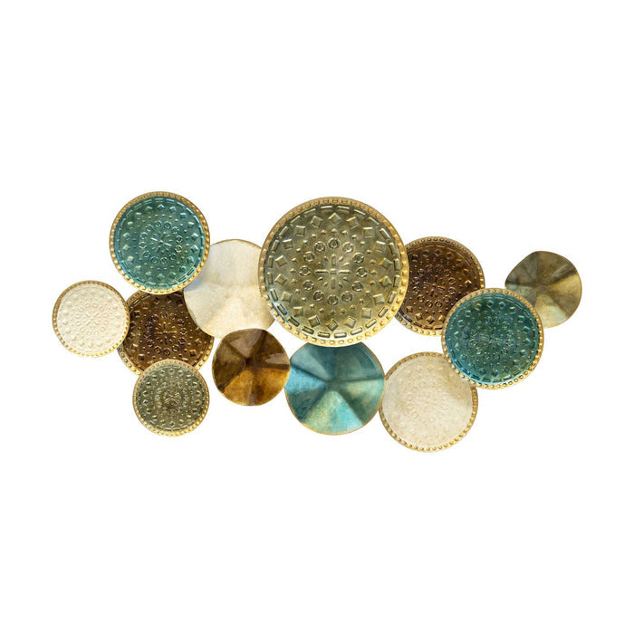 Greens and Golds Textured Metal Multi Plates Wall Decor | 20.5"x40.5"