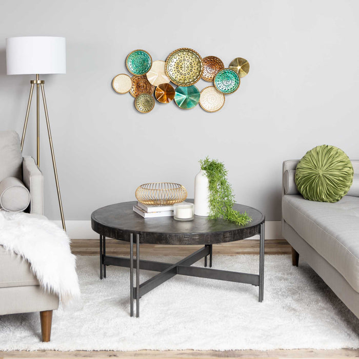 Greens and Golds Textured Metal Multi Plates Wall Decor | 20.5"x40.5"