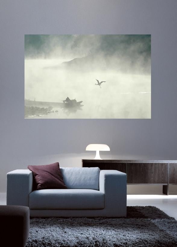 Guernsey Soaring Crane in Mist  Glossy Poster (5 Sizes Available)