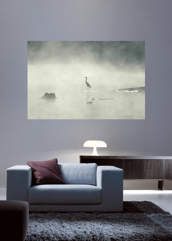 Guernsey Standing Crane in Mist Glossy Poster ( 5 Sizes Available)