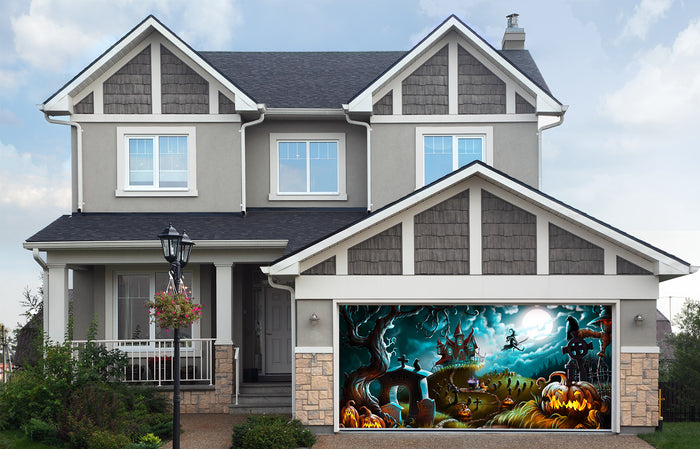 Halloween Night Mystery Graveyard Garage Door Cover Banner Backdrop