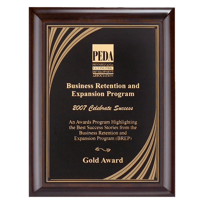 Hand Rubbed Cherry Finish Plaque w/Cascading Gold Design