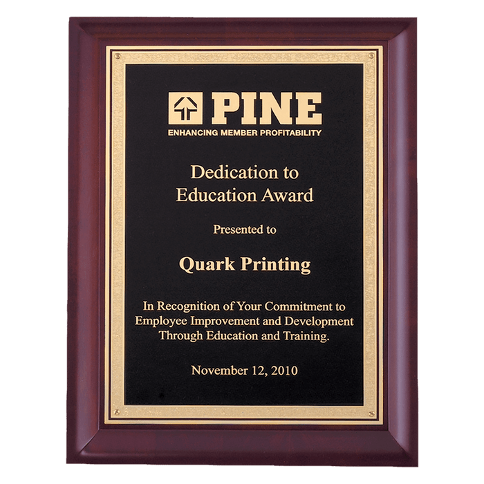 Hand Rubbed Cherry Finish Plaque with Gold Border Plate - PWC10