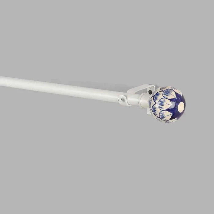 Handpainted Floral Ceramic Finial Extendable Curtain Rod White 19MM (Hardware Included)