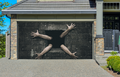 Hands Sising Out From Small Window In Concrete Wall Garage Door Cover Wrap Decoration