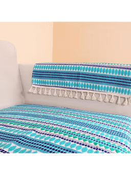 Handwoven Ethnic Stripe Sofa Cover - Aqua Breeze