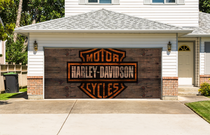 Harley Davidson Wood Style Garage Door Cover Banner Wrap