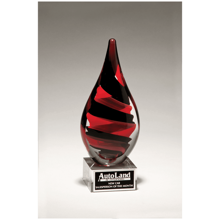 8" Black and Red Helix Teardrop on Clear Glass Base