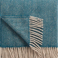 Herringbone Pure Wool Teal Throw - winter, product view | Soak and Sleep
